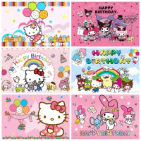 Custom Kuromi Hello Kitty Party Backdrop Decor Baby Girl Kids Birthday Photography Background Charmmy Photo Studio Banner