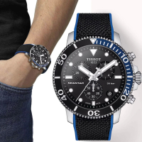 【TISSOT 天梭】官方授權 水鬼 Seastar 1000 海洋之星300米潛水石英三眼計時手錶-45.5mm(T1204171705103)
