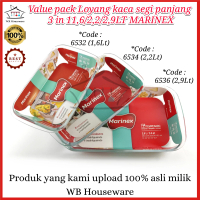 loyang kaca segi set isi 3 / prasmanan kaca tahan panas / Value pack 3in1 MARINEX 1,6/2,2/2,9Liter /