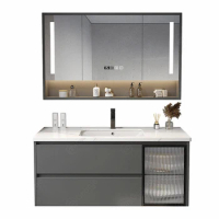 Wall-hung Bathroom Vanity sintered stone counter top basin LED Mirror Cabinet customized plywood Bathroom cabinet DG2028