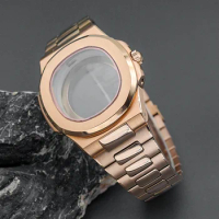 Rose Nautilus Watch Case Fit Seiko NH35 NH36 automatic Movement 316L Stainless Steel Watch Strap Sapphire Crystal Glass