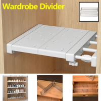 Extendable Closet Shelf DIY Wardrobe Divider Adjustable Storage Rack Tension Rod Sturdy Closet Cupboard Storage Organizer Shelf