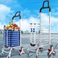 Folding Shopping Cart Household Trolley Climbing Upstairs Small Trailer Aluminum Alloy Outdoor Camping Picnic BBQ Pull Rod Truck
