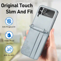 Phone Strap Fashion Leather Folding Case for Samsung Galaxy Z Flip 4 5G Flip4 Flip3 Flip 3 Card Holder Protective Cover Coque