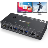 Dual Monitor KVM Switch Displayport ,MST Displayport KVM Switch 2 Monitors 2 Computers 4K@144Hz,(1 DP in,DP+HDMI Out)