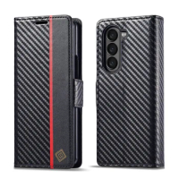 Carbon Fiber Leather Wallet Case For Samsung Galaxy Z Fold 5 4 3 5G Fold5 Fold4 Fold3 Magnetic Flip Card Holder Phone Bag Case