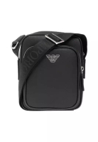 Emporio Armani ASV Regenerated Saffiano Leather Shoulder Bag with Eagle Plate in Black Y4M387 Y138E