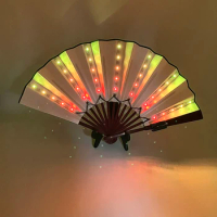 1 pc Remote 5V Rechargeable Colorful 13 inches LED Fan Nightclub Dancing Neon Light Decor Props Glowing Flashing Fan