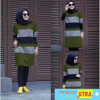 Baju Tunix Combi Kotak Army RO Tunik Wanita babytery hijau army Kekinian Tiktok shop Fashion Muslim 
