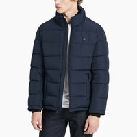 美國百分百【Calvin Klein】外套 CK 夾克 防風 防潑水 透氣 保暖 立領 防寒 深藍 S號 I717