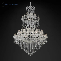 Maria Theresa Chandeliers Retro LED Candle Glass Crystal Gold Chrome Ceiling Lamps Lustre Living Room Farmhouse Pendant Lights