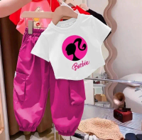 Setelan Kaos Barbie Celana Jogger Cargo Anak 1-6 Tahun / Pakaian Anak Perempuan / Set Celana Panjang