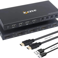Kceve KVM Switch 4 Port 4K@60Hz for Sharing 1 Monitors 4 Computers,HDMI KVM Switch Keyboard Mouse Adaptive EDID Hotkey Switching