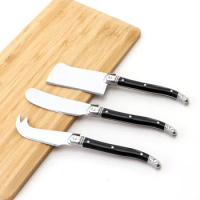 3 Pcs Mini Cheese Knives Set Butter Spreader Laguiole Black ABS 2CR13SS Cutting Spear Pizza Pronged Knife Cheese Clever Tools