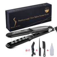 Drop shipping 2 IN 1 Steam hair Straightener Flat Iron Tourmaline Ceramic Professional Hair Straightener Culer Salon Iron Tool