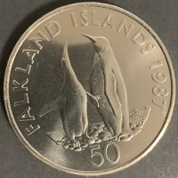 Falkland Islands 50 Pence Commemorative Coin 1987 Penguin Edition Oceania 100% Origional Coins New 38mm