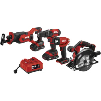 SKIL 20V 4-Tool Combo Kit: 20V Cordless Drill Driver Reciprocating Saw, Circular Saw and Spotlight, Includes Two 2.0Ah PWR CORE