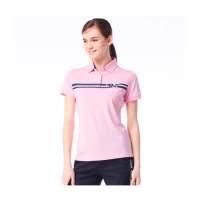 【Jack Nicklaus 金熊】GOLF女款條紋印花吸濕排汗POLO衫/高爾夫球衫(粉紅色)