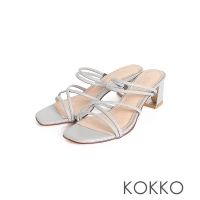 【KOKKO 集團】時髦細帶線條感2way兩穿粗跟涼拖鞋(灰藍色)