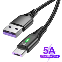 5A Micro USB Cable Fast Charging LED Lighting Charger Mobile Phone Android Data Cord For Samsung A54 Xiaomi Redmi HUAWEI