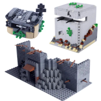WW2 Military Scene Building Blocks Solider Figures Weapons Guns Fortress Ruins Blockhouse Construction Toy Mini Bricks Gifts Boy