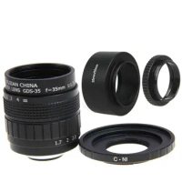 Fujian 35mm F1.7 CCTV Movie lens + C-N1 Mount Ring + Lens Hood + Macro Ring for Nikon 1 J5 S2 J4 V3 AW1 S1 J3 V2 J2 J1 V1