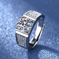【 รับประกัน 1 ปี 】 AAA STAR JEWELRY ปรับขนาดได้ แหวนเพชร Moissanite สี D ของแท้ผู้ชายเงินสเตอร์ลิง 5
