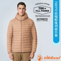 【Wildland 荒野】男 700FP可拆帽輕暖羽絨外套.連帽外套/防風防潑水(0B12102-163 沙色)