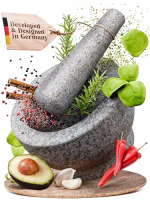 Mortar and Pestle Set - 6 Inch - 2 Cup Capacity - Unpolished Heavy Granite for Enhanced Performance