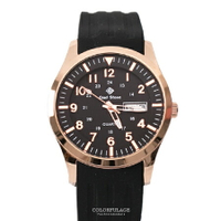 手錶 玫瑰金錶殼刻度數字黑面矽膠腕錶 搭戴SEIKO精工VX43石英機芯 柒彩年代【NE1794】30米防水