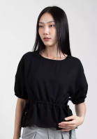 FOREST Forest Ladies Woven Puff Sleeve Solid Blouse - 822373-01Black