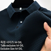 Upto 5XL Summer New Men's Lop-up Hollow Short-sleeved Polo Shirt Ice Silk Breathable Business Fashion T-Shirt Male Brand Clothes