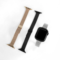 【Watchband】Apple Watch 全系列通用錶帶 蘋果手錶替用錶帶 磁吸彎折扣 編織鋅合金錶帶(玫瑰金/銀/黑)