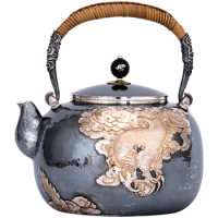 High Quality Creative Gold Dragon Play Pure Silver 999 Pot Sterling Kettle Hand - Made Seiko Coffee Water Teapot Precious Gift