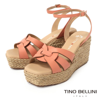 【TINO BELLINI 貝里尼】巴西進口夏氛優雅休閒繫踝草編楔型涼鞋FSPO0006(粉)