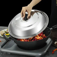 Anti-Scald Stainless Steel Pot Lid Household Universal Black Plastic Knot Wok Lid Round 32/34/36/38/40cm Pot Cover Pan