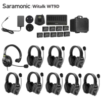 Saramonic Witalk WT9D Full Duplex Wireless Intercom Headset System Team Communication Headsets Microphone for Film Stage Sports