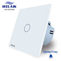 WELAIK 80*80mm EU 220V Reset Doorbell Wall Light Touch-Switch Crystal-Glass Panel 1gang-1way AC250V A1911MLCW