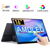 16inch 4K OLED Portable Monitor Touchscreen 16:10 3840*2400p 500Nits Metal Narrow Bezel External Monitor for PS5 Switch Laptop