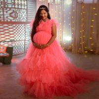 Custom Made Puffy Tulle Maternity Dresses Pretty Ruffles Tiered A Line Pregnancy Dress For Photography Extra Fluffy Party Gowns