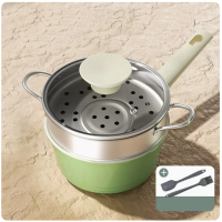 陶瓷輔食熱牛奶電磁爐專用小奶鍋不粘鍋帶蒸籠油刷刮刀16cm 