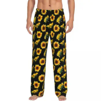 Custom Sunflower Art Pajama Pants Sleepwear for Women Elastic Waistband Sleep Lounge Bottoms with Pockets