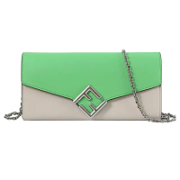 【FENDI 芬迪】WOC 經典金屬雙F LOGO撞色小牛皮三用晚宴包鍊包(綠白)