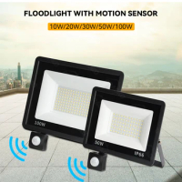 LED PIR Human Motion Sensor Floodlight Outdoor Floodlight White Light 100W 50W 30W 20W 10W IP66 Waterproof LED Garden Yard