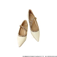 ClayDerman 時尚鉚釘低跟尖頭鞋-白色(1167006-90)