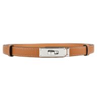 【Hermes 愛馬仕】Kelly Epsom皮革女仕細腰帶/皮帶(37金棕/銀釦)