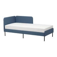 BLÅKULLEN 軟墊式床框連轉角床頭板, knisa 藍色, 90x200 公分