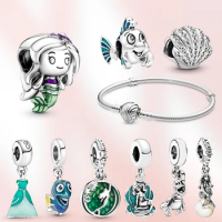 925 Sterling Silver Charm Mermaid pendant disney Herocross charm Fit original pandora Bracelet flounder bead Women Jewelry Gift