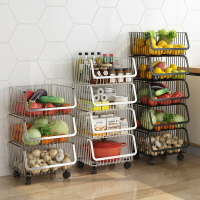 廚房置物架落地分層可移動水果蔬菜籃收納筐不銹鋼手雜物推車