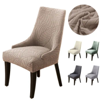 Elastic Sloping Dining Room Chair Covers Jacquard Accent Armchair Cover Solid Color Single Seat Case for Banquet Wedding Hotel